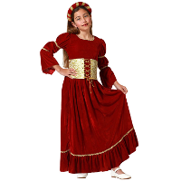 Atosa Jonkvrouw/middeleeuwse prinses verkleed set   rood   luxe prinsessenjurk   voor kinderen
