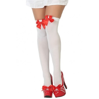 Sexy verkleed kousen wit met rood strikje   voor dames   Feest kniekousen Carnaval