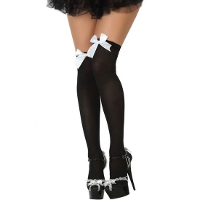 Sexy verkleed kousen zwart met wit strikje   voor dames   Feest kniekousen Carnaval
