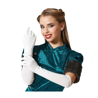 Atosa Verkleed handschoenen voor dames   polyester   wit   one size   lang model
