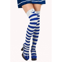 Verkleed kousen matroos   Blauw/wit   polyester  anti slip  voor dames