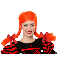 Verkleedpruik Dames Pippie   Oranje   Met lange vlechtjes   lang haar   Holland   Nederland