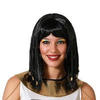 Verkleedpruik Dames   zwart   Prinses uit Egypte   half lang haar   met kralen