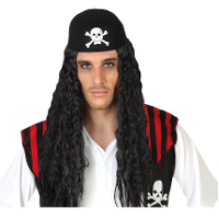 Verkleedpruik piraat William   Caribische piraten outfit   zwart   lang haar