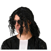 Verkleedpruik popstar Michael   zwart   Amerikaanse muzikant   Carnaval   half lang haar
