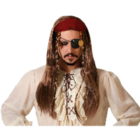Verkleedpruik voor heren met lang stijl haar   Bruin   Piraat   Carnaval/party   met haarband