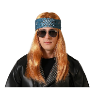Verkleedpruik voor heren met lang stijl haar   Bruin   Rocker/Biker   Carnaval/Party   met haarband