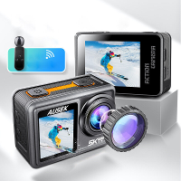 AUSEK 5K Sportcamera met Anti Shake EIS Stabilisatie Dubbel Touchscreen HD Fotografie Videografie Beeldstabilisatie voor