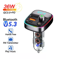 Auto FM zender PD Type C Dubbele USB Ambient Speler MP3 Oplader Bluetooth 5.3 Draadloos Licht Handsfree PD QC3.0