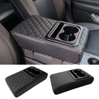 Auto Middenconsole Armleuning Kussen met 2 Bekerhouders PU Leren Draagbaar Autostoel Armkussen Hoogtekussen