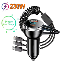 Auto oplader 120W Fast Car USB Charger with Built in Cable Digital Display Car Accessories Power Adapter for iPhone 15 1
