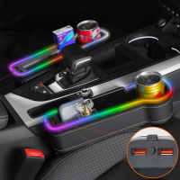 Auto Stoelopening Organizer met Atmosfeer LED licht 2 USB Oplaadpoort Auto Kier Opbergdoos Zak Stoel Organizer Kaart Tel