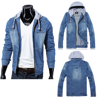 Autumn Winter Mens Denim Jacket Slim Fit Hooded Coat Jacket