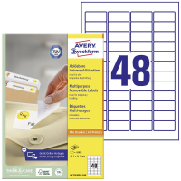 Avery Zweckform L4736REV 100 Universele etiketten 45.7 X 21.2 Mm Papier Wit 4800 stuk(s) Weer verwijderbaar Inkjet, Laser (zwart/wit), Laser (kleur), Kopiëren