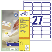 Avery Zweckform L4737REV 100 Universele etiketten 63.5 X 29.6 Mm Papier Wit 2700 stuk(s) Weer verwijderbaar Inkjet, Laser (zwart/wit), Laser (kleur), Kopiëren