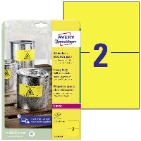 Avery Zweckform L6130 20 Folie etiketten 210 x 148 mm Polyester folie Geel 40 stuk(s) Permanent hechtend Laser (kleur), Laser (zwart/wit), Kopiëren (kleur),