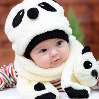 Baby Winter Velvet Cartoon Panda Hat +scarf Sets