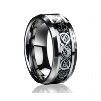 Bahamut Men Tungsten Steel Carve Flower Wide Finger Ring