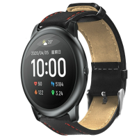 Bakeey 22 mm universele horlogeband rode lijn lederen horlogeband voor Haylou Solar / Huawei horloge GT / Xiaomi horloge
