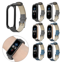 Bakeey gespstijl denim patroon retro vervangende lederen band slimme horlogeband voor xiaomi Mi band 5 niet origineel