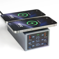 Bakeey HHW A10 220W 8 in 1 USB PD charger met LED schermdisplay 2 USB A + 4 USB C + 2 draadloze opladers Ondersteunt PD