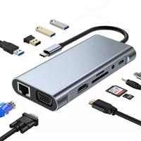 Bakeey USB C 11 in 1 Docking Station met 4K@30Hz 1080P VGA 100W PD Opladen RJ45 100M SD/TF Kaartlezer 3,5 mm Audio USB H