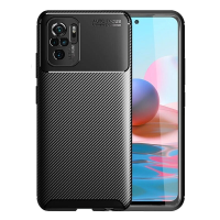 Bakeey voor Xiaomi Redmi Note 10 / Redmi Note 10S Case Luxe koolstofvezelpatroon met lensbeschermer Schokbestendige sili