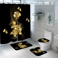1/3/4 STUKS Gold Rose Vlinder Waterdicht Douchegordijn Niet giftig Stofdicht Wc zitkussen Set: