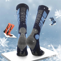 1 Paar Ski Sokken Knie Elastisch Vochtafvoerend Antislip Terry Warme Voeten Winter Thermische Heren Dames Kousen voor Sn