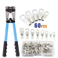 1 Set Batterijkabel Koperen Lug Krimpgereedschap HX 50B 10 1 AWG Met 60 Stuks Koperen Ringterminals 8 Maten Kabel Lugs S