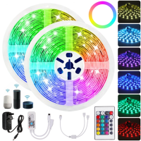 10M RGB LED Lichtstrip Niet waterdicht 5050SMD 24 Toetsen Afstandsbediening Tape Lamp Werkt met Alexa Google Home DC12V