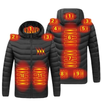11 Gebieden Elektrisch verwarmde jas Wasbaar Winter Warme gewatteerde jas Waterdicht Oversized 4XL voor Buiten Jagen voo