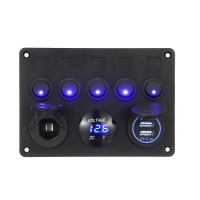 12 / 24V 5 bende blauwe LED tuimelschakelaarpaneel Dual USB autoboot Marine RV Truck AAN UIT