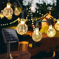 12M 8 Modi 100LED Zonne Stringlicht Kristallen bal Feeënlamp Bruiloft Feestelijke Vakantie Thuis Kerstboom Decoratieverl