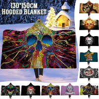 130X150cm Hooded dekens 3D Colorful bedrukte warme draagbare pluche mat dik dutje Soft