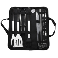 18 Stuks servies roestvrijstalen BBQ gereedschap lange vork BBQ clip borstel stalen stok schop barbecue kookgerei