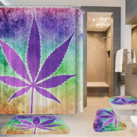 180X180CM Hemp Blad Afdrukken Waterdichte Douchegordijn Anti roest Vochtbestendige Badmat Set