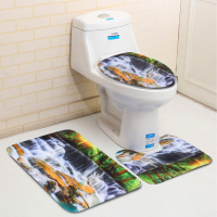 180X180CM Waterval Afdrukken Waterdichte 3PCS Toilet Cover Mat Antislip Tapijt Set