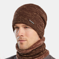 2 STUKS Mannen Herfst Winter Warm Gebreide Baotou Cap Sjaal Plaid Patroon Outdoor Fietsen Gehoorbescherming Winddicht Be