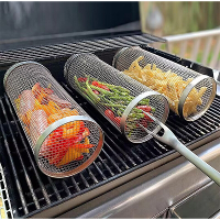 20Cm Ronde Roestvrijstalen Rolling Barbecue BBQ Grill Mand Net Voor Groenten Vlees Vis