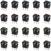 20PCS 3Pin 20A 12V Ronde Rocker Toggle Schakelaar met LED Licht Blauw Geel Rood Groen Licht Aan Uit Besturingsschakelaar