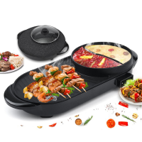 220V Elektrische Multi Cooker 2 IN 1 Hot Pot BBQ Oven Rookvrije Antiaanbak Grillen en Bakken Plaat