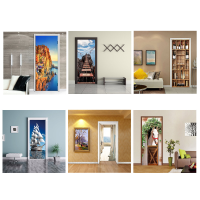 2Pcs 38.5X200cm 3D Deurbehang Sticker Muurschildering Scène Zelfklevend Decor Sticker