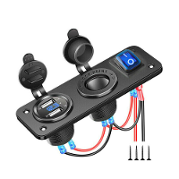 3 In 1 Dual USB lader LED Voltmeter 12V 24V voedingssocket Aan Uit schakelaarpaneel Zwart Marine Dual USB lader Boot Mar