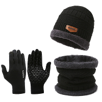 3Pcs/set vrouwen mannen wintermuts en handschoensets Warme gebreide muts sneeuw ski schedelkap met klep en touch screen