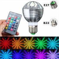 3W / 10W RGB Colorful Lamp E27 B22 Afstandsbediening Lamp AC85 265V