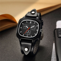 4 Kleuren heren koeienhuid band roestvrij staal vintage casual Romeinse schaal vierkante wijzerplaat quartz horloge