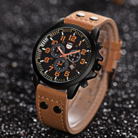 4 Kleuren roestvrij staal heren casual quartz PU lederen riem militaire sport drie ogen kalender horloge