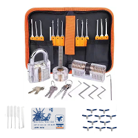 42 Stuks oranje picks en sloten set uitgerust met een automatisch ontgrendelingspistool, vliegtuigclips, transparante sl