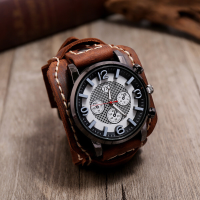 5 Kleuren heren lederen band legering vintage casual quartz horloge